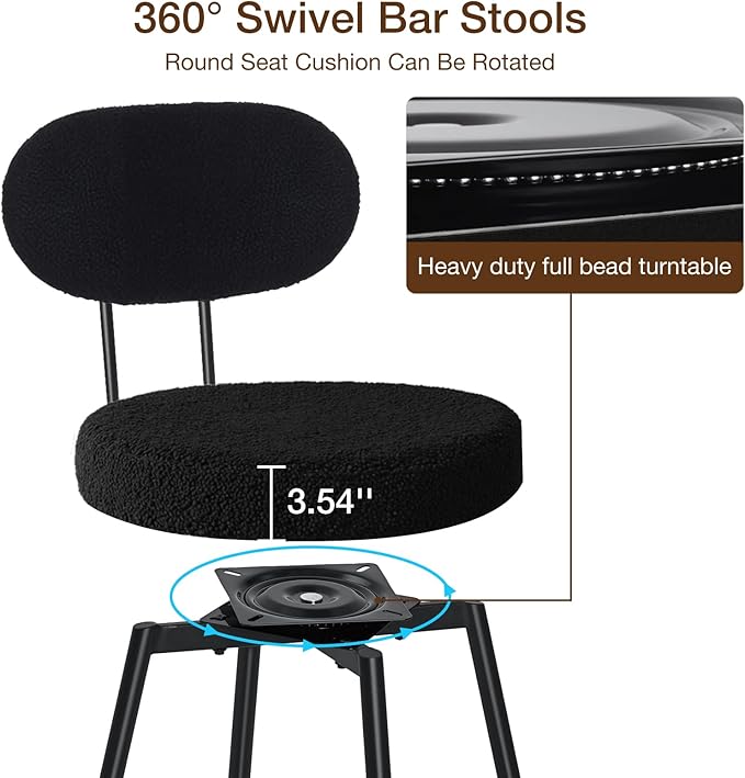 HOMMPA Swivel Bar Stools Set of 3 Counter Height Bar Stools Chiars 26'' Boucle - Image 3