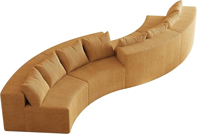 KEIKI Corduroy Curved Sectional Sofa, 4 Seater Symmetrical Modular Semi - Image 6
