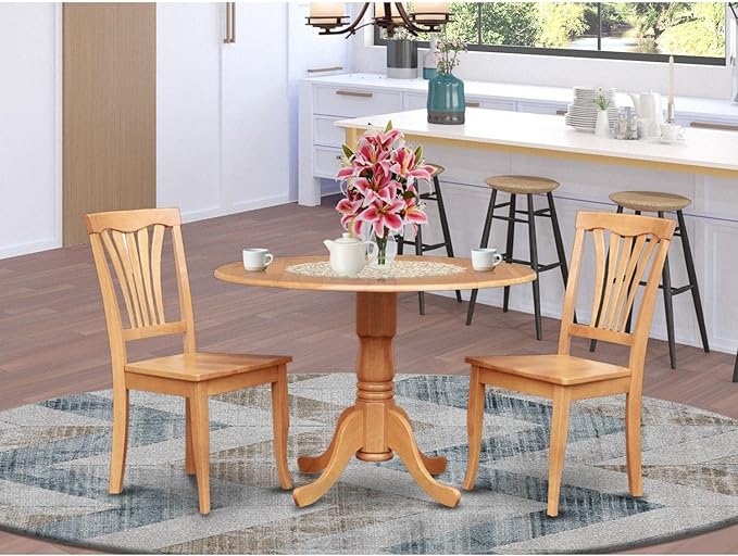 East West Furniture DLAV3-OAK-W 3 Piece Dining Room Furniture Set Contains a - Image 2