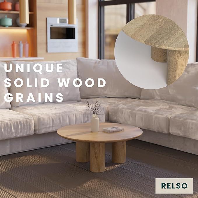 Relso Gaia Round Coffee Table, Natural Mango Wood Coffee Table - Image 5