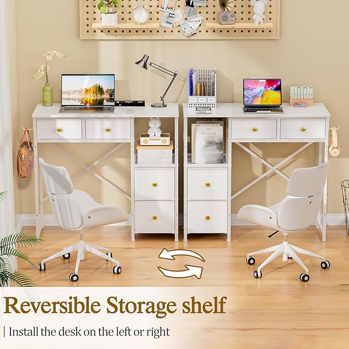 Small Computer Desk with 4 Fabric Drawers, Simple Writing Desk - Image 4