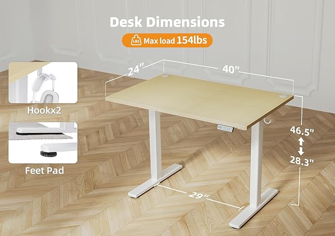 Seang Standing Desk with Adjustable Height, 40x24 Inch Electric Stand Up Desk - Image 3