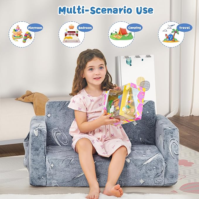 Toddler Chair Comfy, 2-in-1 Soft Toddler Couch Fold Out - Image 4