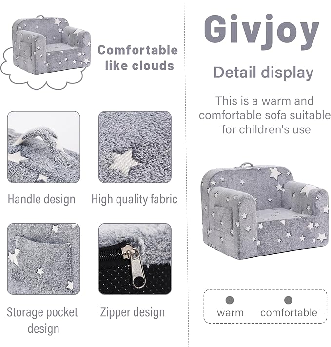 Toddler Chair Plush Kids Couch, Comfy Glow in The Dark Armchair - Image 5