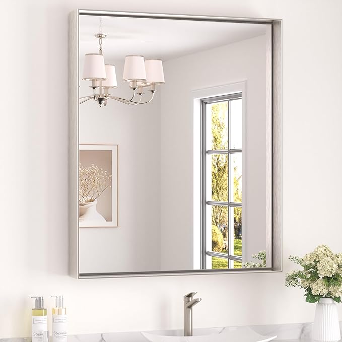 Keonjinn 30 x 36 in Brushed Nickel Bathroom Mirror by Keonjinn