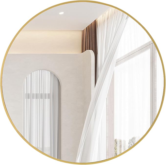 Gold Round Mirror, Bathroom 30 Inch Vanity Wall Mirror, Modern Circle Mirror by Unknown