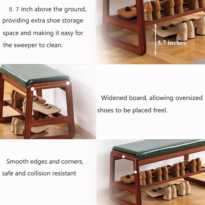 Solid Wood Shoe Bench, 2-Tier Wooden Entryway Bench, Modern Shoe Rack - Image 4