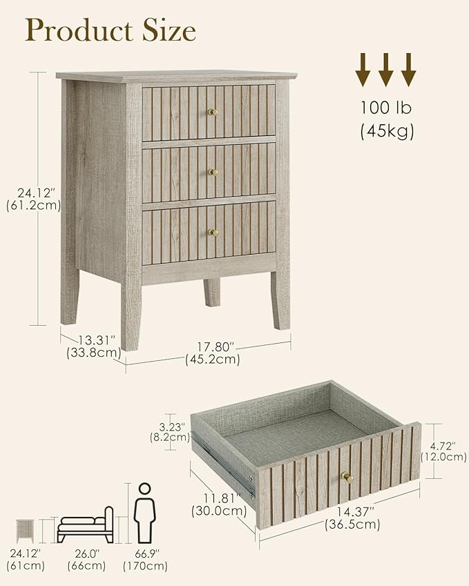 Night Stand, Fluted Nightstand Bedside Tall Farmhouse Nightstand - Image 2
