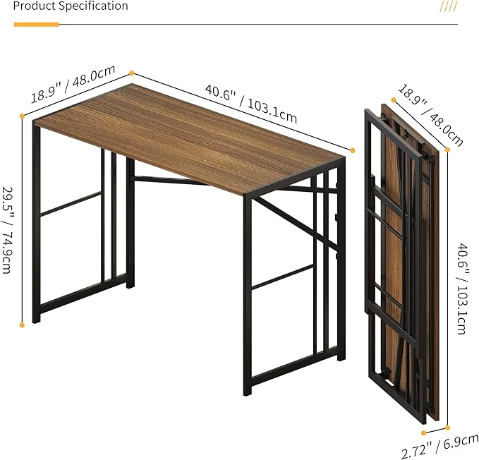 Folding Computer Desk 40 inch Writing Gaming Computer Camping Table, No - Image 3