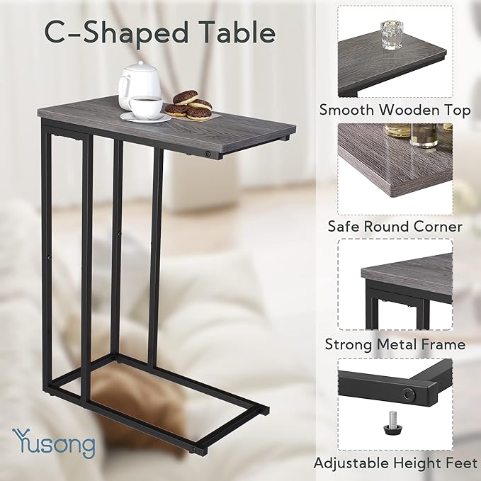 Yusong Small C Shaped End Table, Slim Narrow Couch Side Tables Slide Under Sofa - Image 5