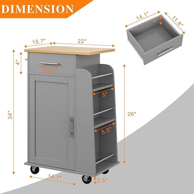 Shintenchi Small Kitchen Island on Wheels - Image 5