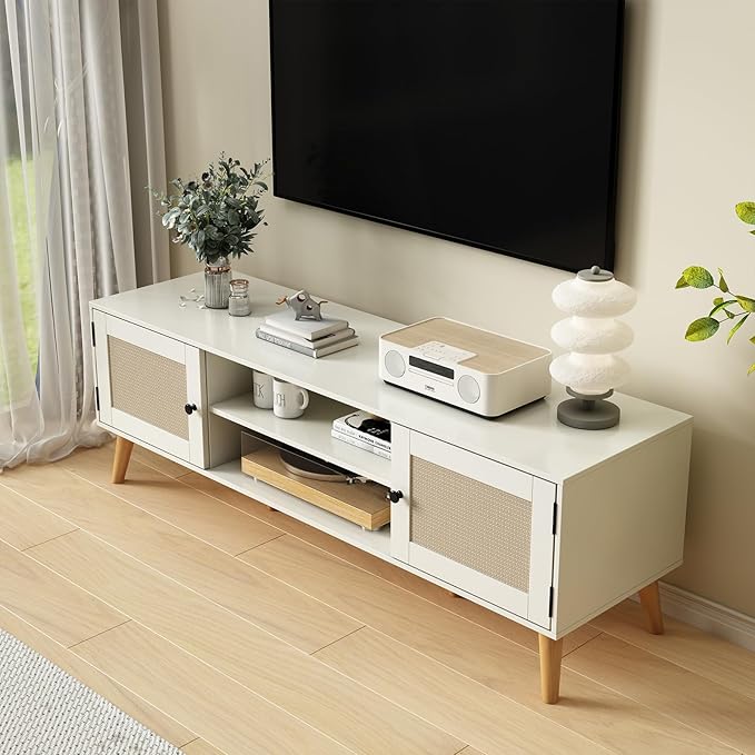 TV Stand for TVs up to 65 inches, Rattan Grain Finish Panel - Image 3