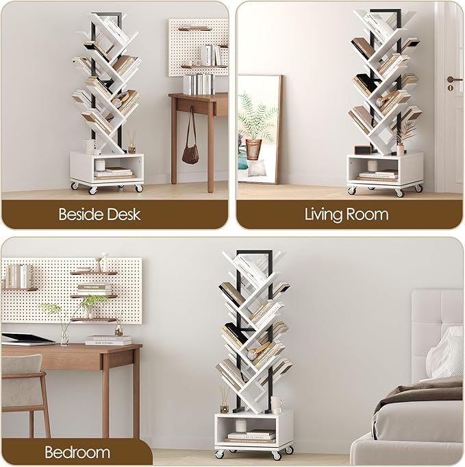 7 Tier Tree-Shaped Rotating Bookshelf, Double Sided, Small Bookcase - Image 7
