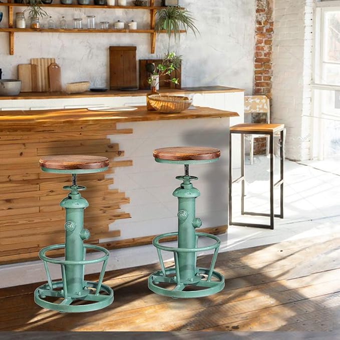 Topower Antique Industrial Round Bottom Adjustable Height Cafe Coffee Retro - Image 6