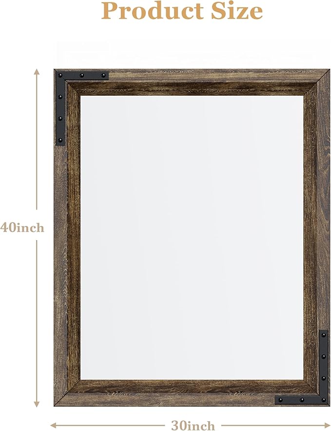 YOSHOOT Farmhouse Bathroom Mirror, Rustic Wooden Framed Mirror, Wood Vanity - Image 2