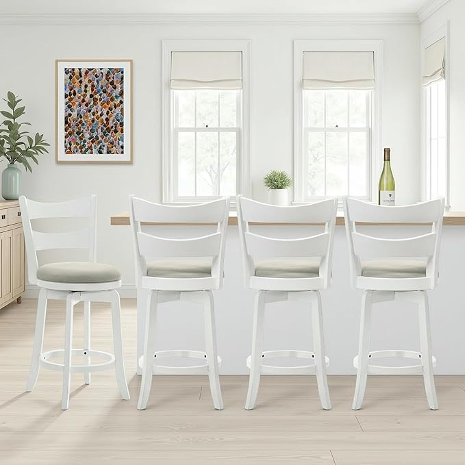 Armen Living Blair 30 in. Matte White Bar Height Rubberwood Swivel Barstool by ArmenLiving