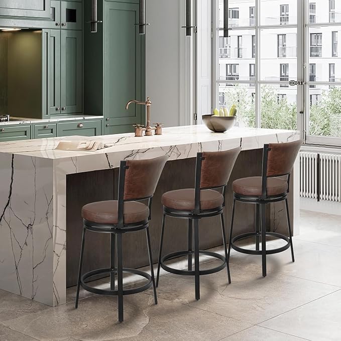 Bar Stools Set of 2, 25 Inch Metal Counter Height Bar Chairs, Modern Faux - Image 8