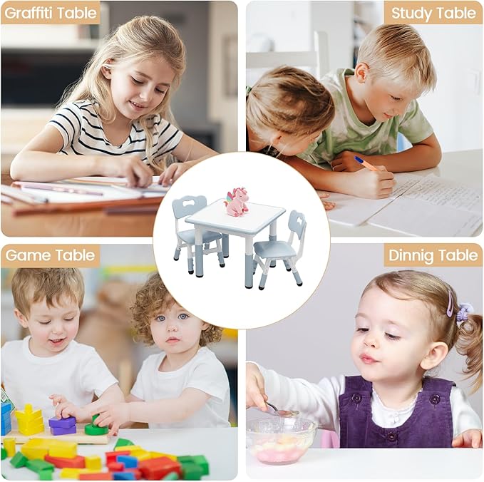 GarveeHome Kids Table and 2 Chairs Set, Height Adjustable Toddler Table and - Image 7