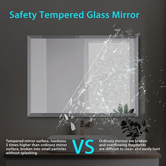 Frameless Beveled Edge Bathroom Mirror 36x24 Inch Rectangle Wall Mirror - Image 6