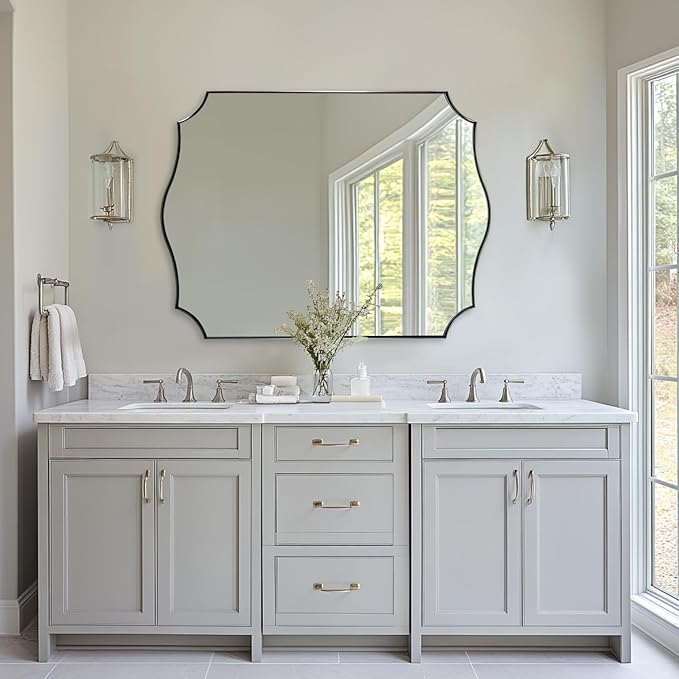 ANDY STAR Large Brushed Nickel Mirror, 30x40 Inch Scalloped Bathroom Mirror - Image 3