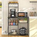 Bakers Rack with Power Outlet, Kitchen Microwave Stand with 10 S-shaped Hooks by 3IngSeagulls