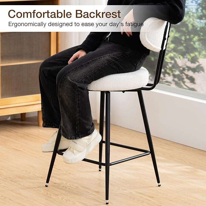 HOMMPA Swivel Bar Stools Set of 3 Counter Height Bar Stools Chiars 26'' Boucle - Image 8