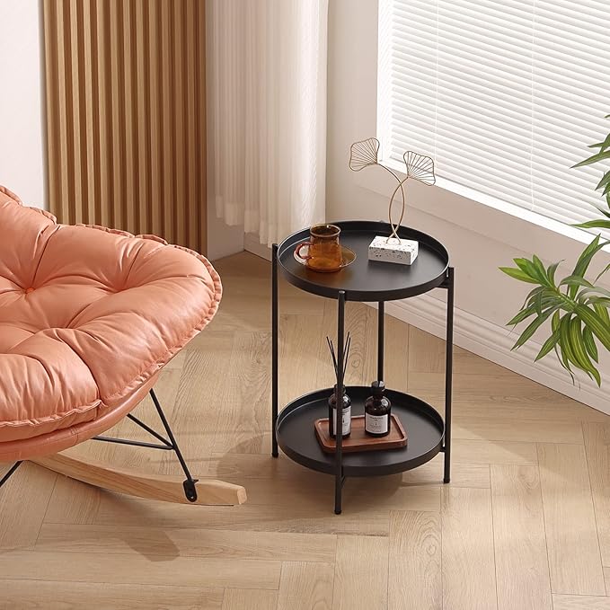 Tiita Round End Table Mental 2-Tier Side Table Nightstand/Small Iron Tables - Image 6