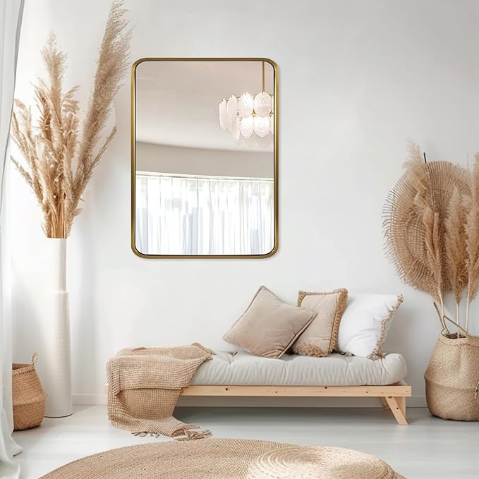 ANDY STAR Brass Mirror Bathroom, 22x30’’ Rounded Rectangle Mirror, Brushed Gold - Image 8