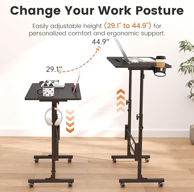 Hadulcet Small Standing Desk Adjustable Height, Mobile Stand Up Desk - Image 6