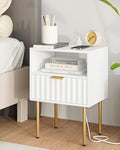 Masupu Nightstand with Charging Station, Mid-Century Modern Bedside Table with by Masupu