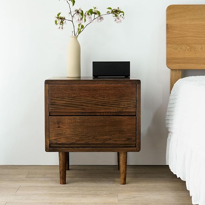 Night Stand, Mid Century Modern Nightstand w/2 Drawers, Boho Small Bedside Table by Cttasty