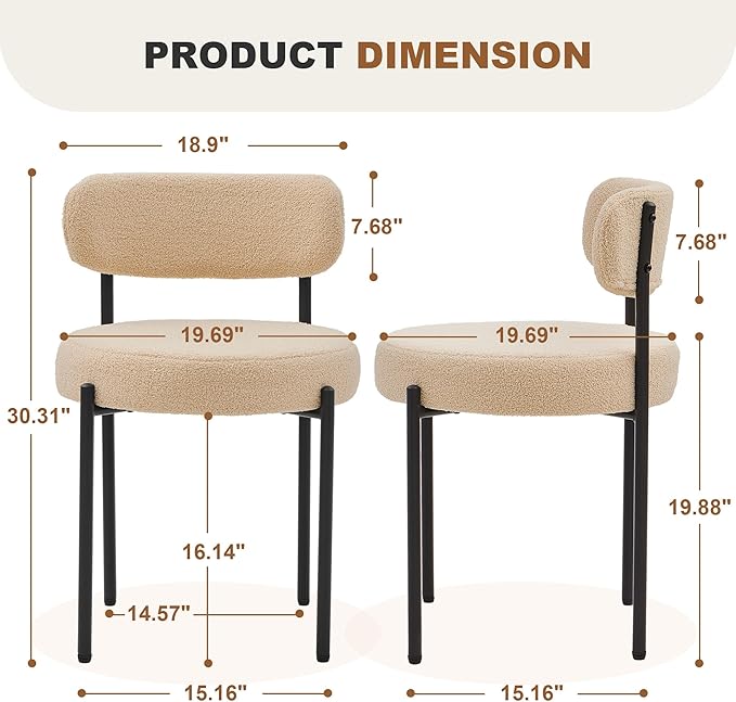 Boucle Dining Chairs, Kitchen Dining Room Chairs Curved Backrest Upholstered - Image 2