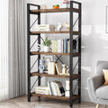 5 Tier Bookshelf Rustic Solid Wood Industrial Style Bookcase, Metal and Real by LZ-DOGNMAN