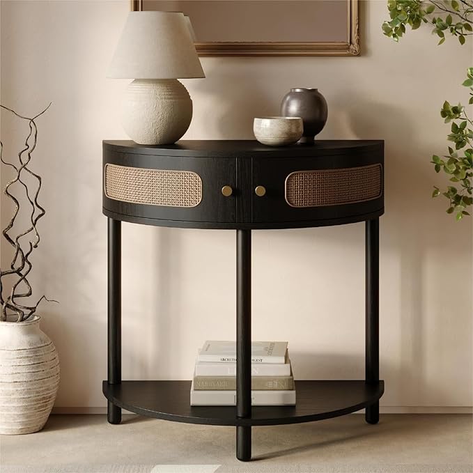 Entryway Table Rattan Half-Moon Console by Stead