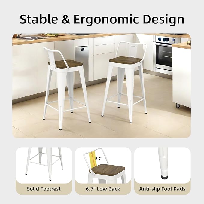 White Bar Stools Set of 4, Metal Bar Stools - Image 4