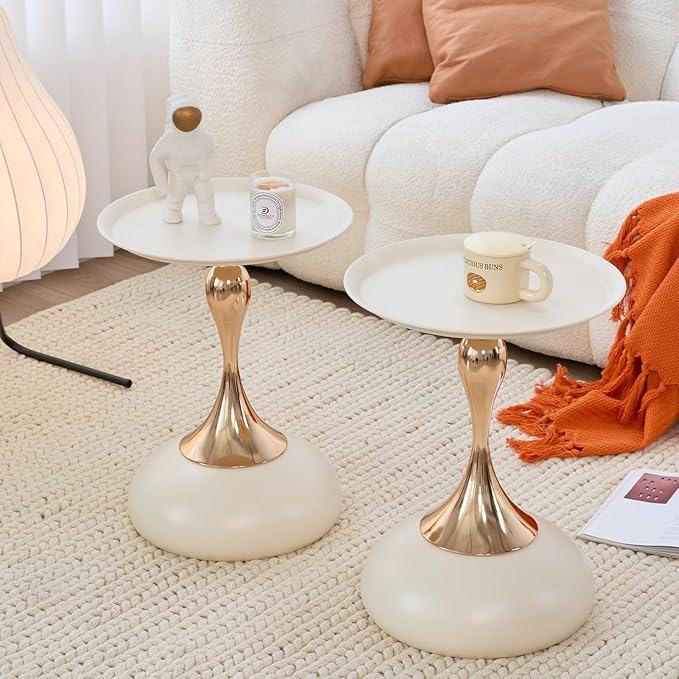 Modern Round Side Table with Gold Pedestal Base, Accent End Table - Image 3