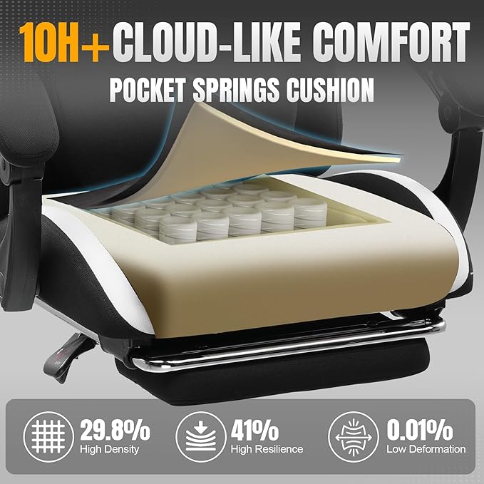 GTRACING Gaming Chair with Foot Rest & Pocket Spring Cushion, Breathable Fabric - Image 4