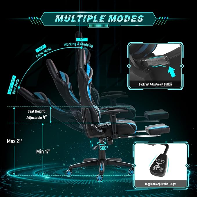 AA Products Gaming Chair Ergonomic High Back Computer Racing Chair Adjustable - Image 3