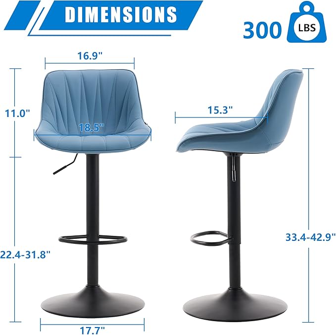 YOUNIKE Bar Stools Set of 2 for Kitchen Island, Adjustable Swivel Barstools - Image 2