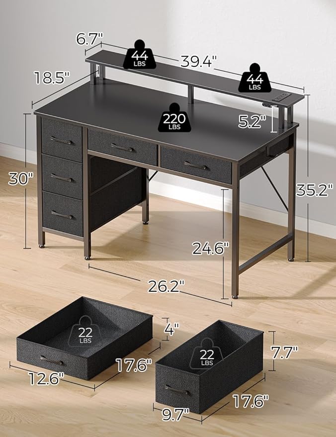 Seventable Computer Desk with Power Outlets & LED Light, 39 inch Home Office - Image 3