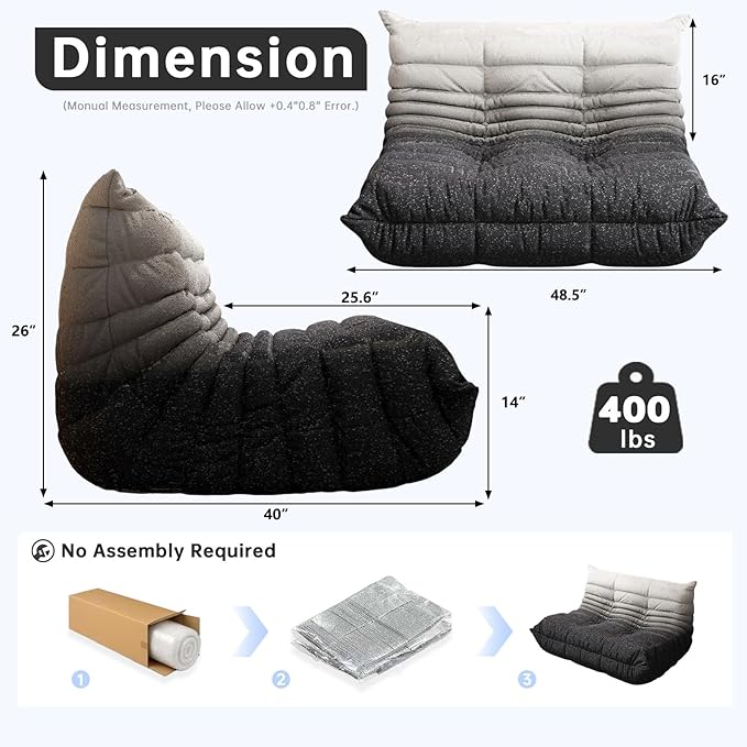 Bean Bag Chairs for Adults, Memory Foam Couch Loveseat Sofa Chair, Soft Teddy - Image 2