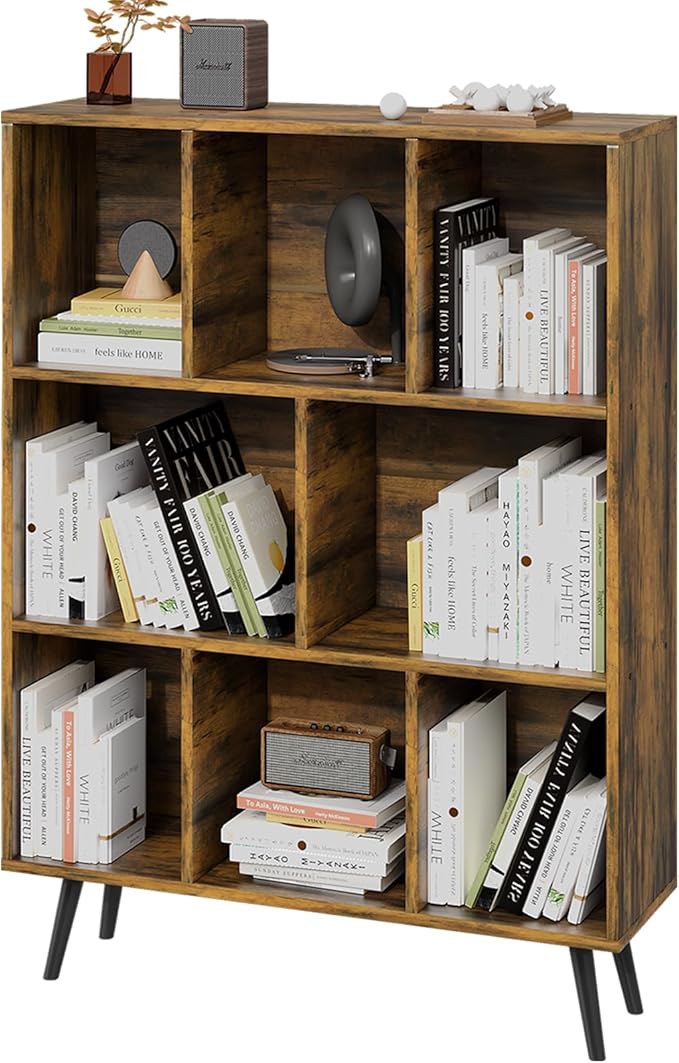 Bookshelf, 3-Tier 8 Cube Open Wooden Book Shelf - Image 3