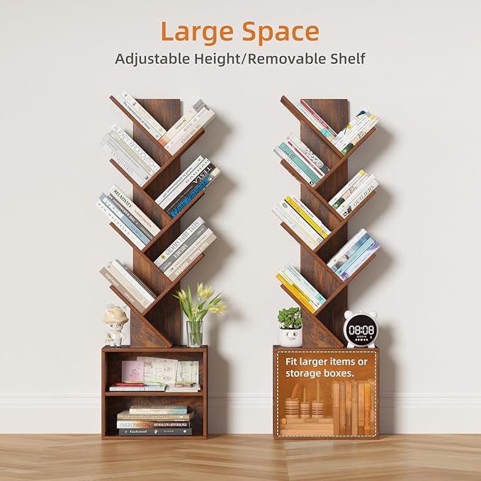 10 Tier Tree Bookshelf, Floor Standing Wood Tall Bookcase - Image 4