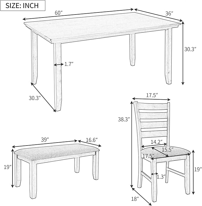 SogesPower 6-Piece Rustic Dining Table Set - Image 2