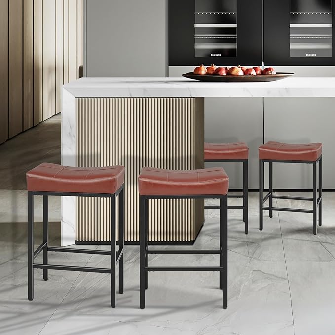 Athena Collection Counter Height Bar Stools Set of 2, 31.5 Inches Saddle Bar - Image 8