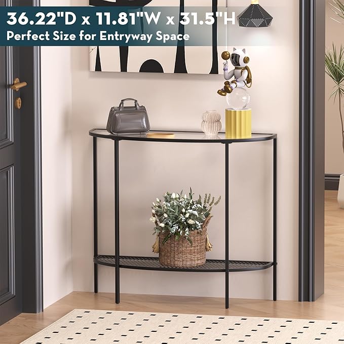 SAYGOER Glass Half Moon Console Table 2 Tier Narrow Entryway Table - Image 6