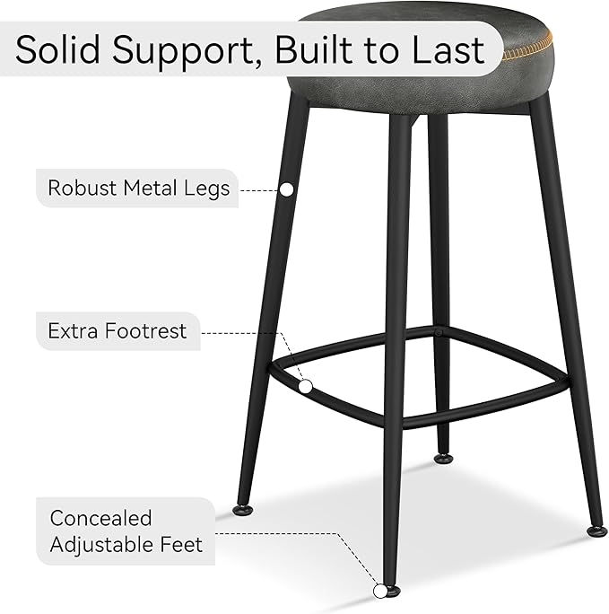 Counter Height Bar Stools, Upholstered Faux Leather Kitchen Counter Stools - Image 5