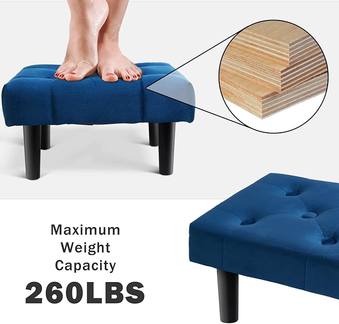 HOUCHICS Small Footstool Ottoman, Velvet Wooden Foot Stool Ottoman - Image 7