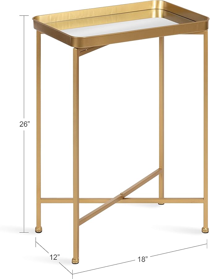 Kate and Laurel Celia Modern Mirrored Tray Side Table, Foldable Rectangular End - Image 3