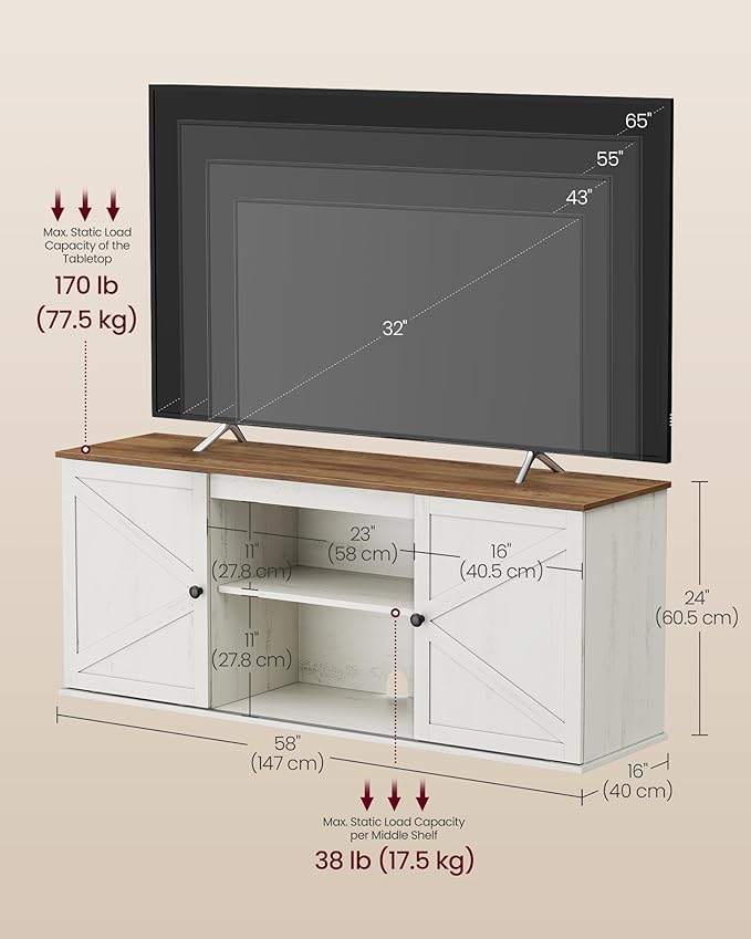 VASAGLE Farmhouse TV Stand for TVs up to 65 Inches, Entertainment Center - Image 5